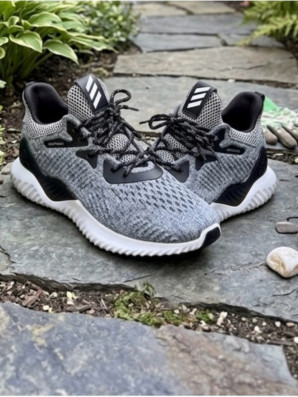 adidas Grey and Black Knit Athletic Sneakers